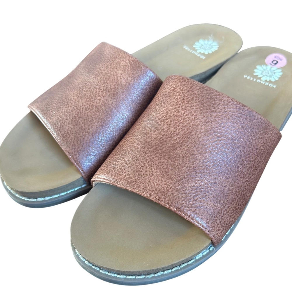 Yellow Box Slide Sandals Womens Brown Copper Metallic Flat Slip On Size 9
